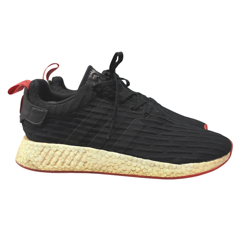 adidas NMD R2 Primeknit Mens 11 Black Boost Running Shoes Red BA7252 Sneaker